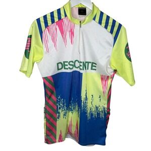DESCENTE Vintage Mens Short Sleeve Cycling Jersey Bright Abstract Graphic Size M